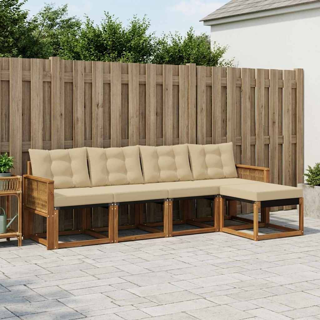 Outdoor-Sofagarnitur 5 stk. Natur und Beige