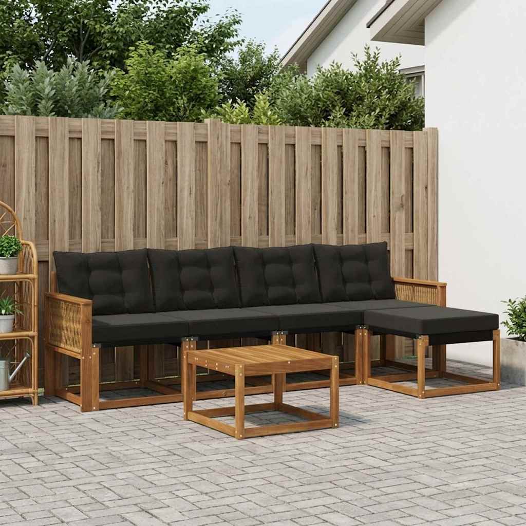 Outdoor-Sofagarnitur 6 stk. Natürlich und Schwarz