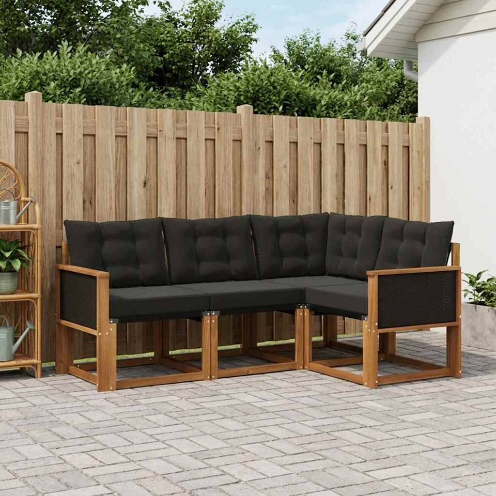 Outdoor-Sofagarnitur 4 stk. Natürlich und Schwarz