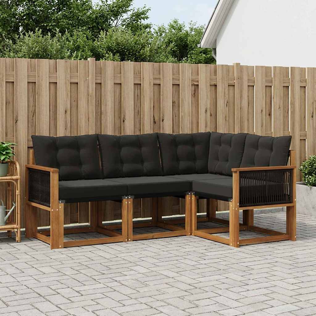 Outdoor-Sofagarnitur 4 stk. Natürlich und Schwarz