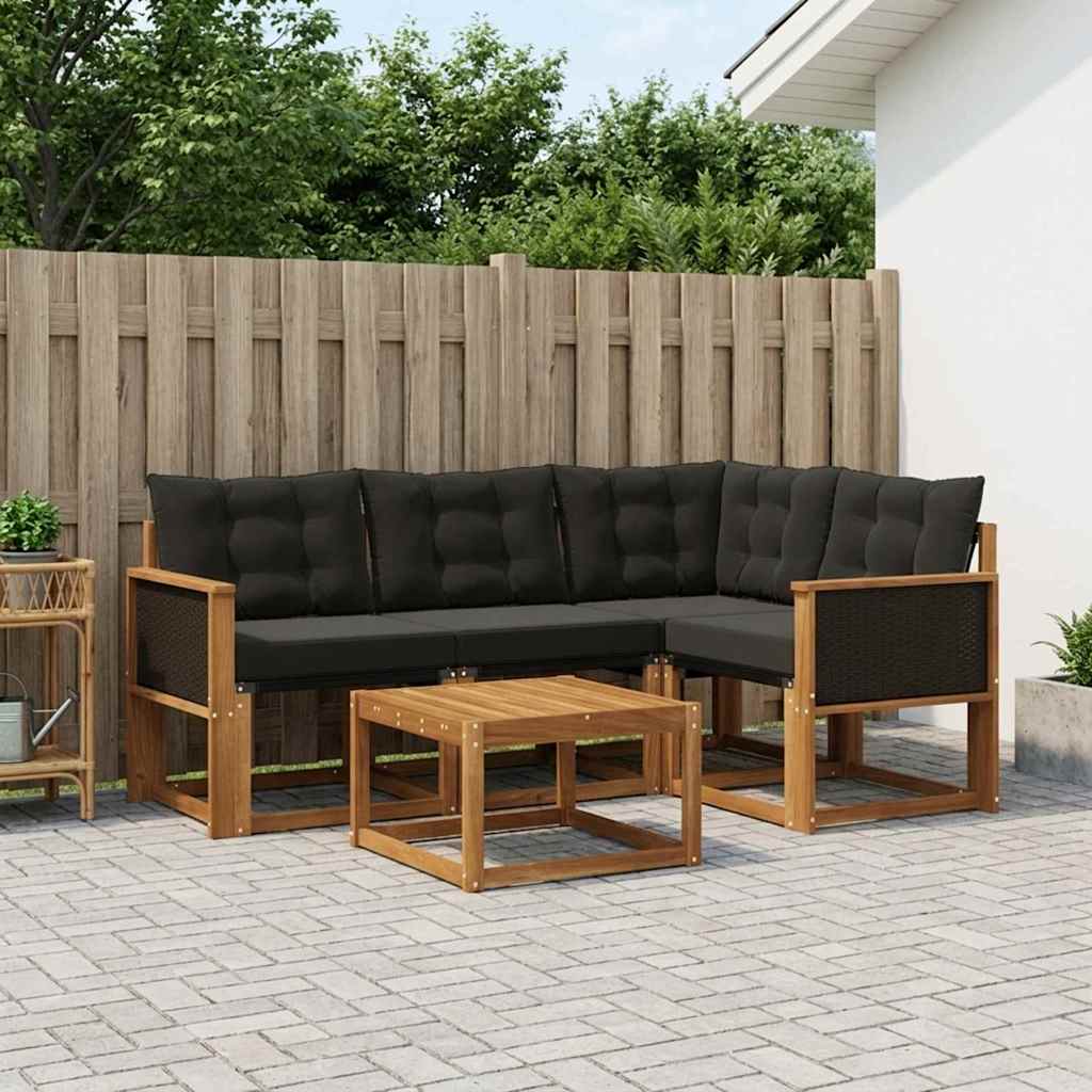Outdoor-Sofagarnitur 5 stk. Natürlich und Schwarz