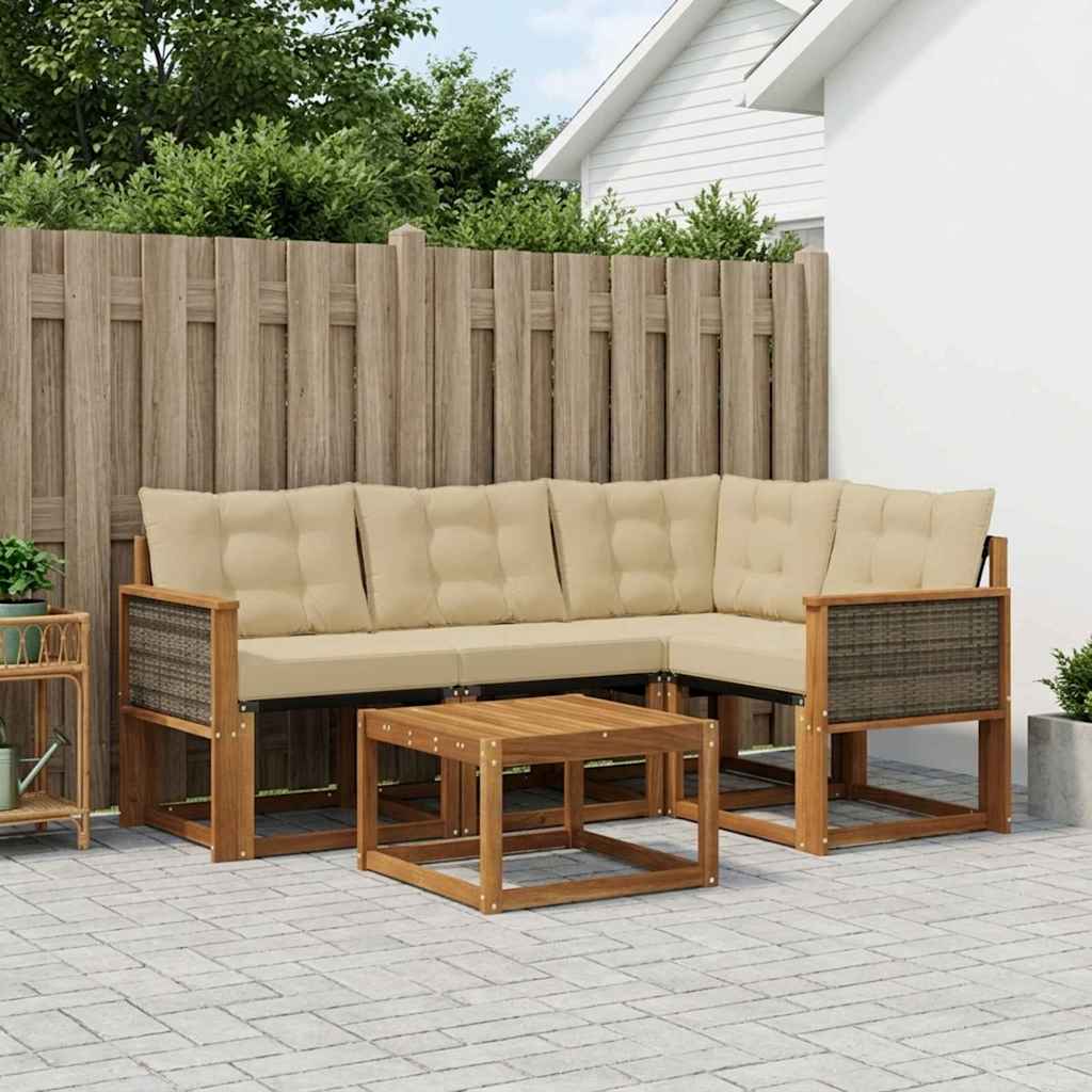 Outdoor-Sofagarnitur 5 stk. Natur und Beige