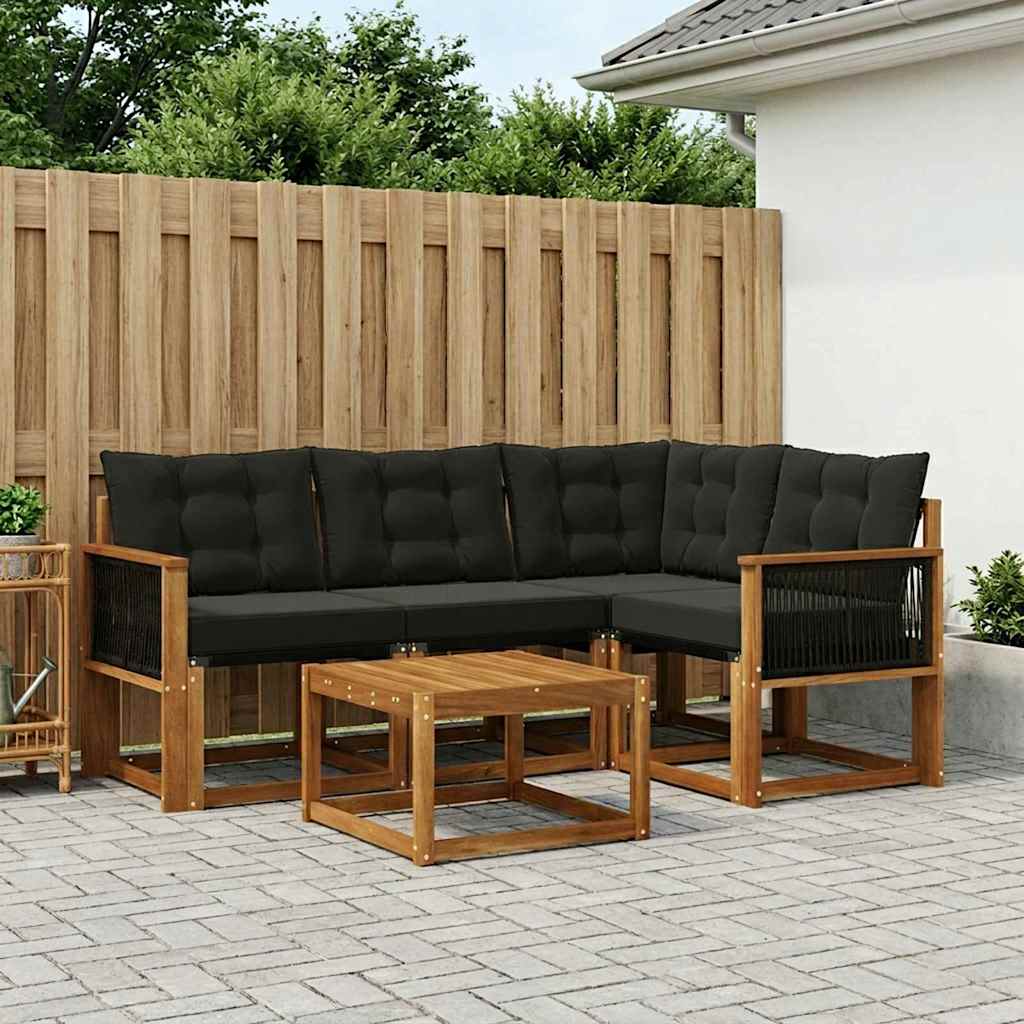 Outdoor-Sofagarnitur 5 stk. Natürlich und Schwarz