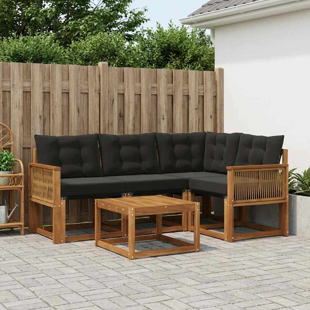 Outdoor-Sofagarnitur 5 stk. Natürlich und Schwarz