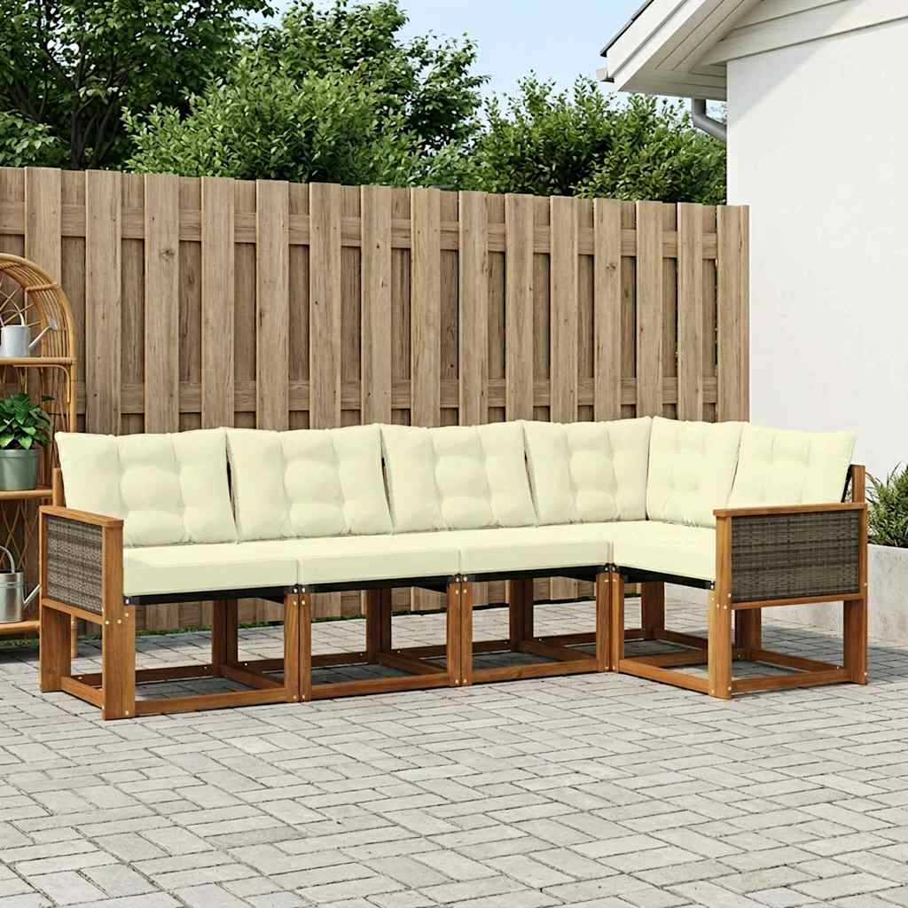 Outdoor-Sofagarnitur 5 stk. Natur und Creme
