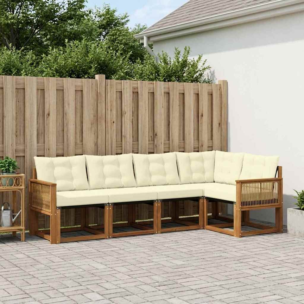 Outdoor-Sofagarnitur 5 stk. Natur und Creme