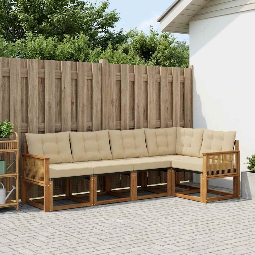 Outdoor-Sofagarnitur 5 stk. Natur und Beige
