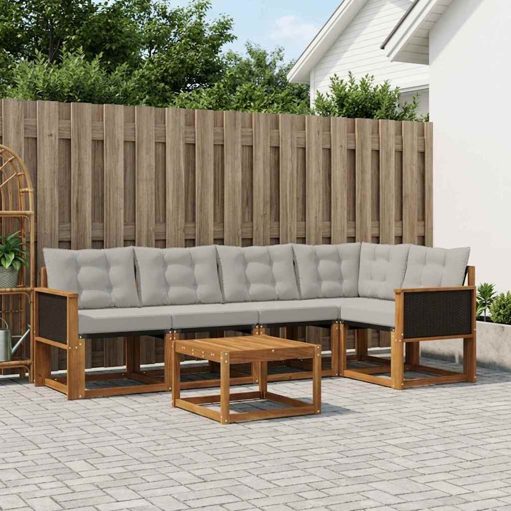 Outdoor-Sofagarnitur 6 stk. Natürlich und Hellgrau