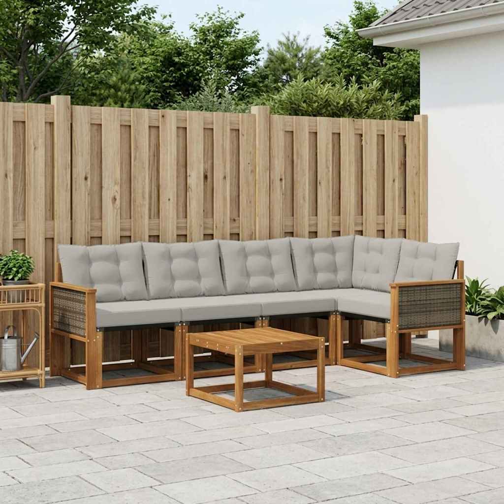 Outdoor-Sofagarnitur 6 stk. Natürlich und Hellgrau