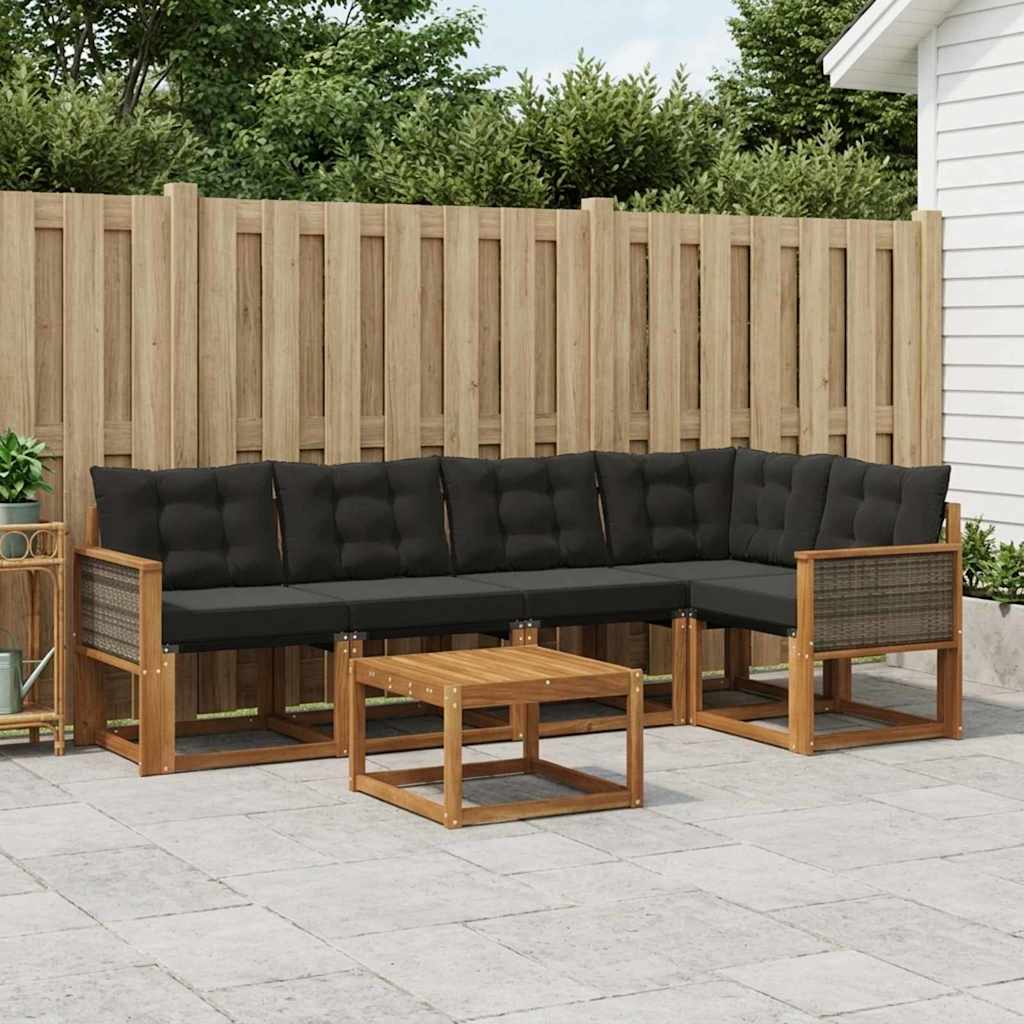 Outdoor-Sofagarnitur 6 stk. Natürlich und Schwarz