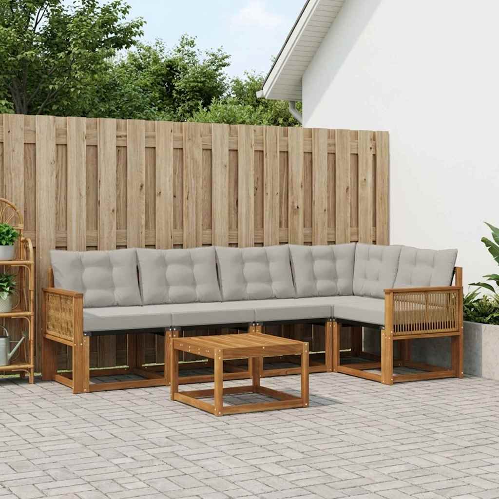 Outdoor-Sofagarnitur 6 stk. Natürlich und Hellgrau