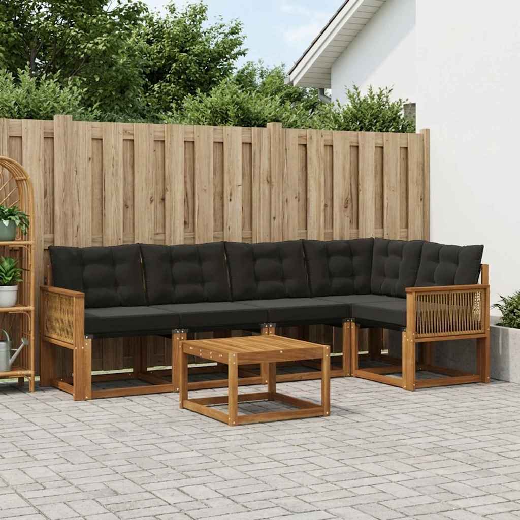 Outdoor-Sofagarnitur 6 stk. Natürlich und Schwarz