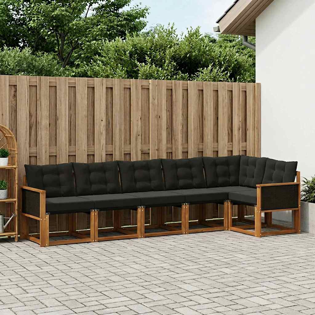Outdoor-Sofagarnitur 6 stk. Natürlich und Schwarz