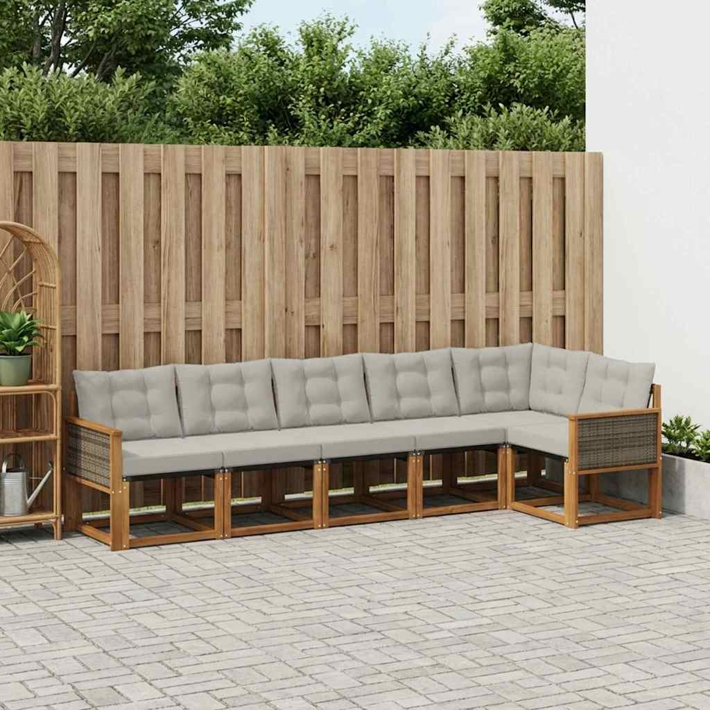 Outdoor-Sofagarnitur 6 stk. Natürlich und Hellgrau