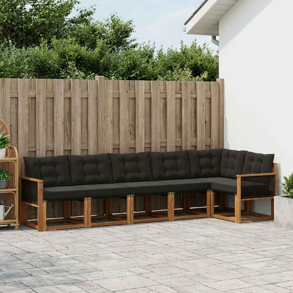 Outdoor-Sofagarnitur 6 stk. Natürlich und Schwarz