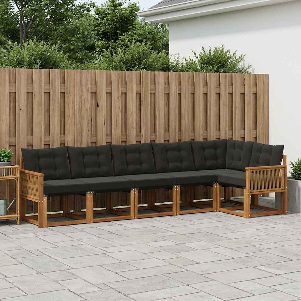 Outdoor-Sofagarnitur 6 stk. Natürlich und Schwarz