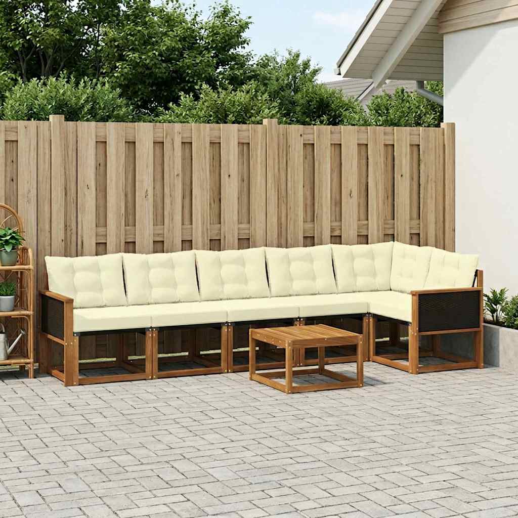 Outdoor-Sofagarnitur 7 stk. Natur und Creme
