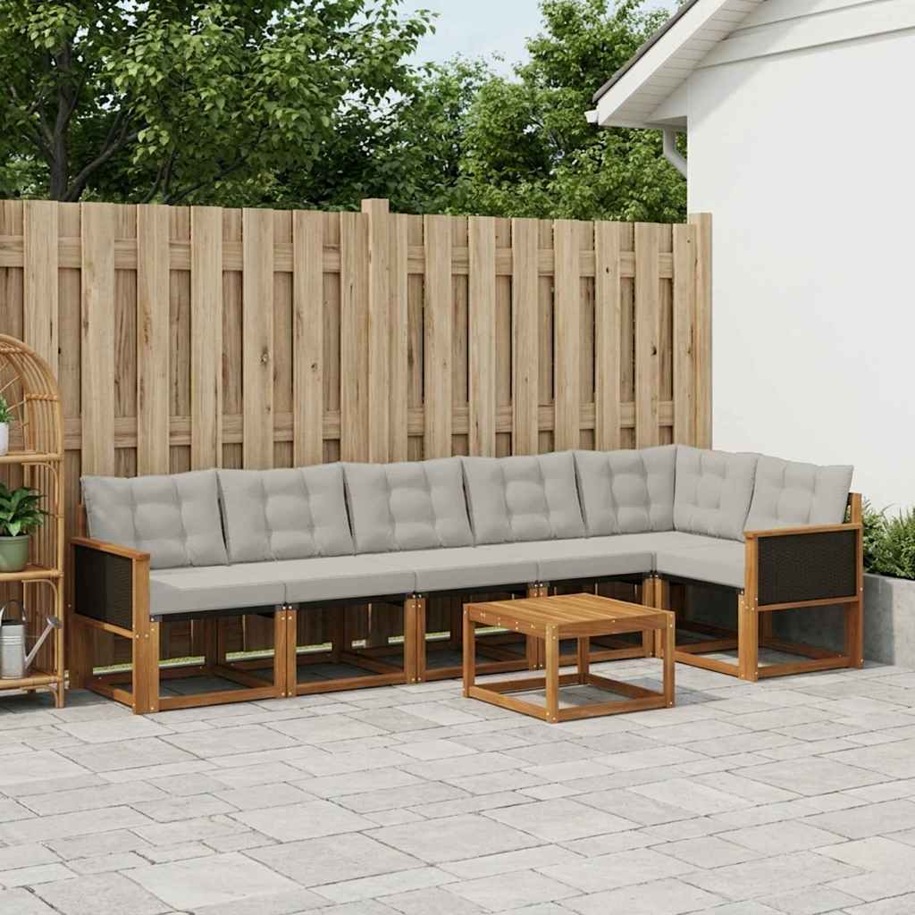 Outdoor-Sofagarnitur 7 stk. Natürlich und Hellgrau