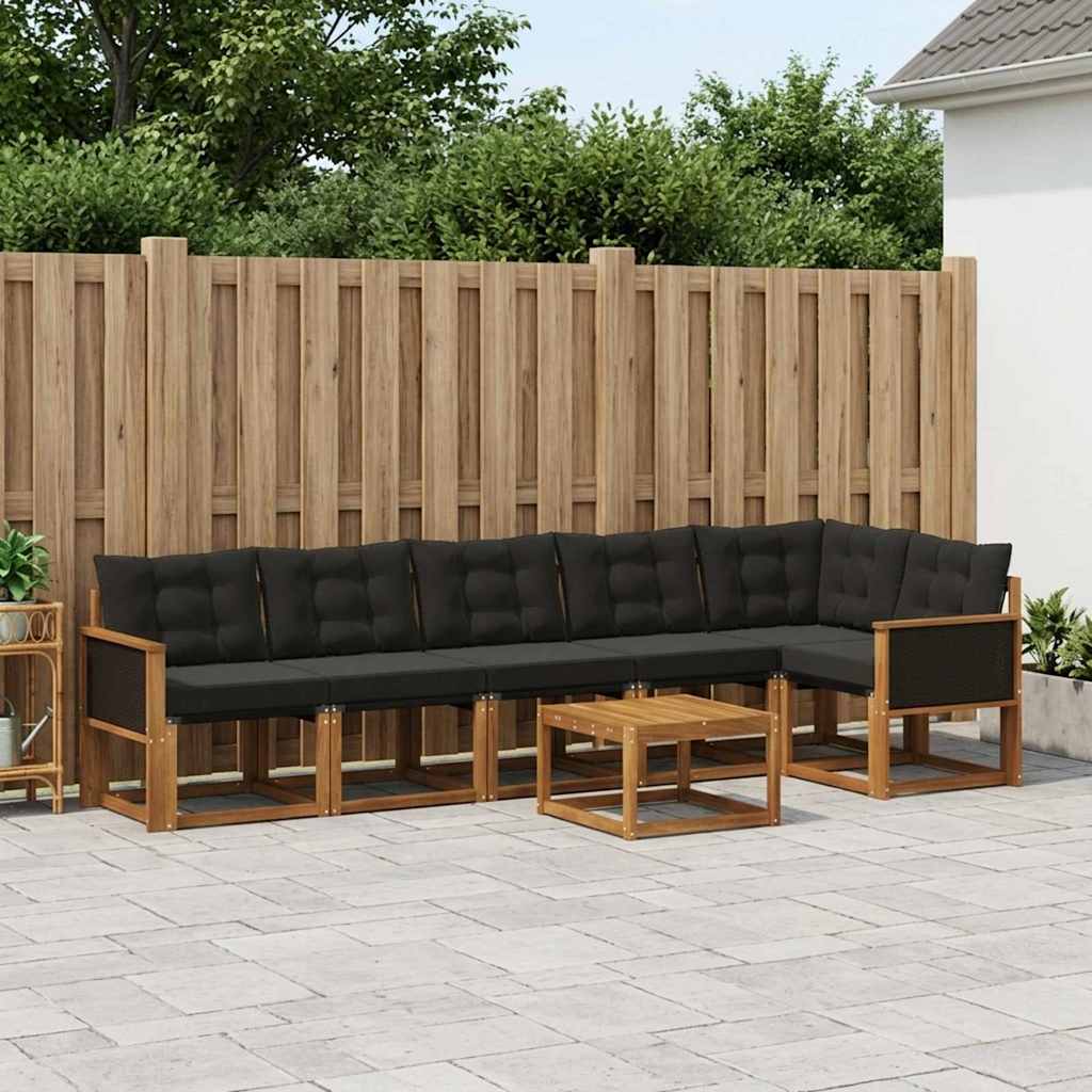 Outdoor-Sofagarnitur 7 stk. Natürlich und Schwarz