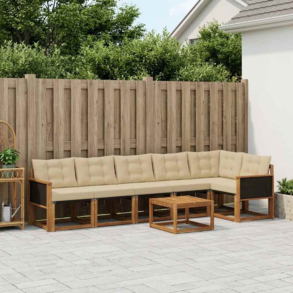 Outdoor-Sofagarnitur 7 stk. Natur und Beige