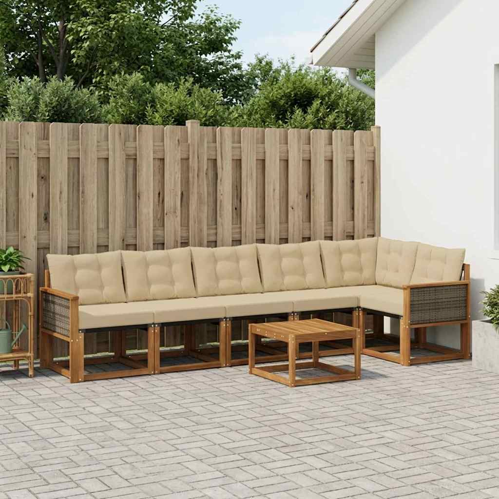 Outdoor-Sofagarnitur 7 stk. Natur und Beige