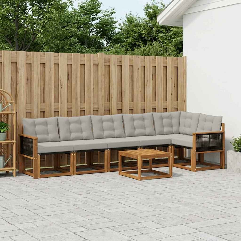 Outdoor-Sofagarnitur 7 stk. Natürlich und Hellgrau