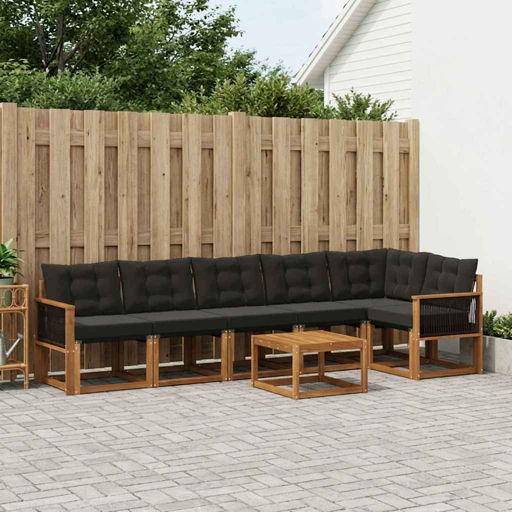 Outdoor-Sofagarnitur 7 stk. Natürlich und Schwarz