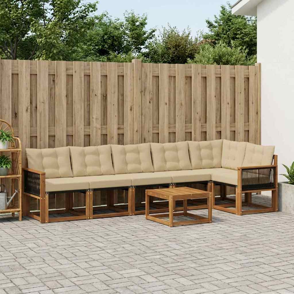 Outdoor-Sofagarnitur 7 stk. Natur und Beige