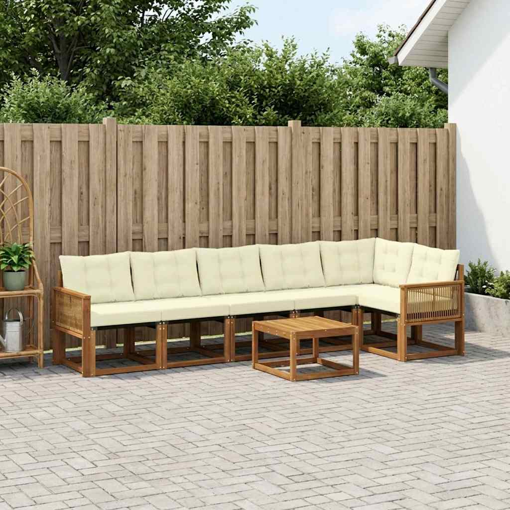 Outdoor-Sofagarnitur 7 stk. Natur und Creme