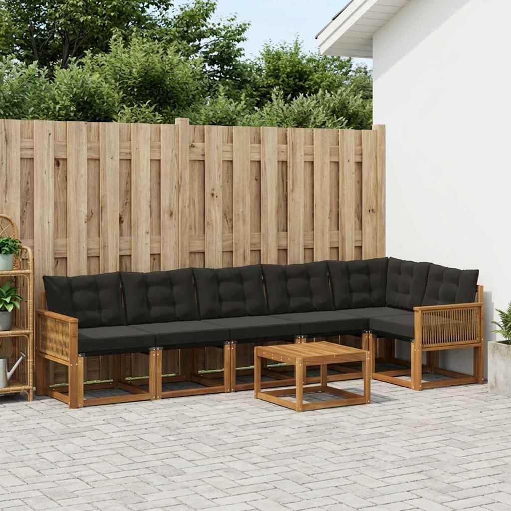 Outdoor-Sofagarnitur 7 stk. Natürlich und Schwarz