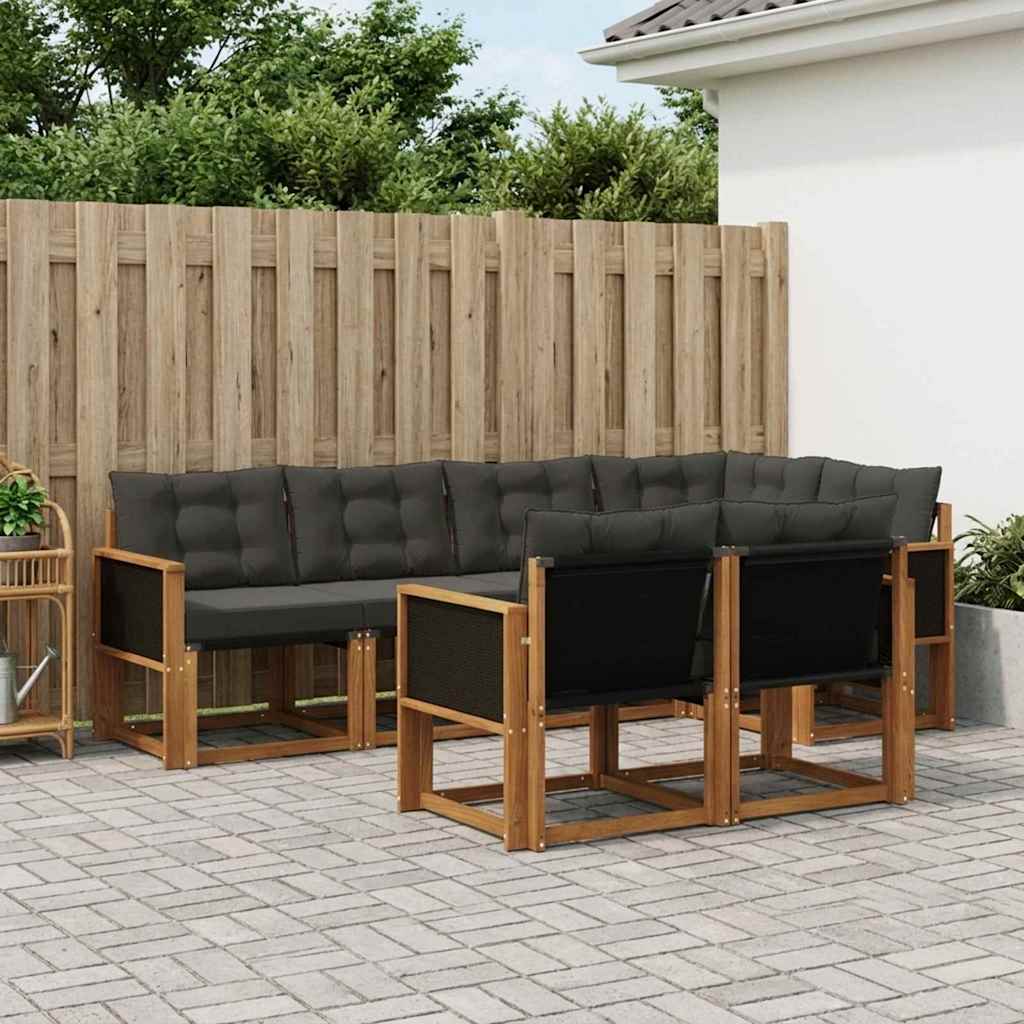 Outdoor-Sofagarnitur 7 stk. Natürlich und Schwarz
