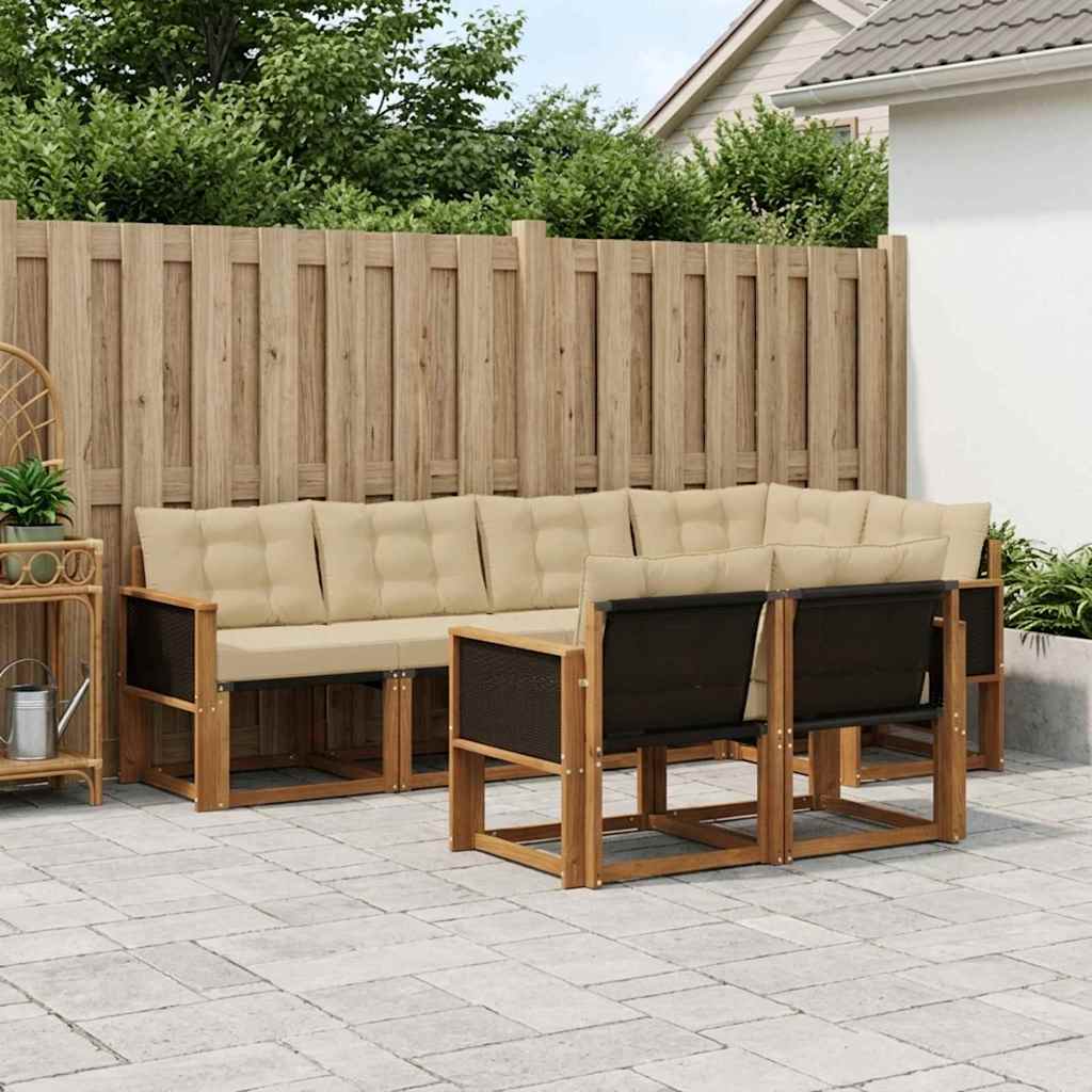 Outdoor-Sofagarnitur 7 stk. Natur und Beige