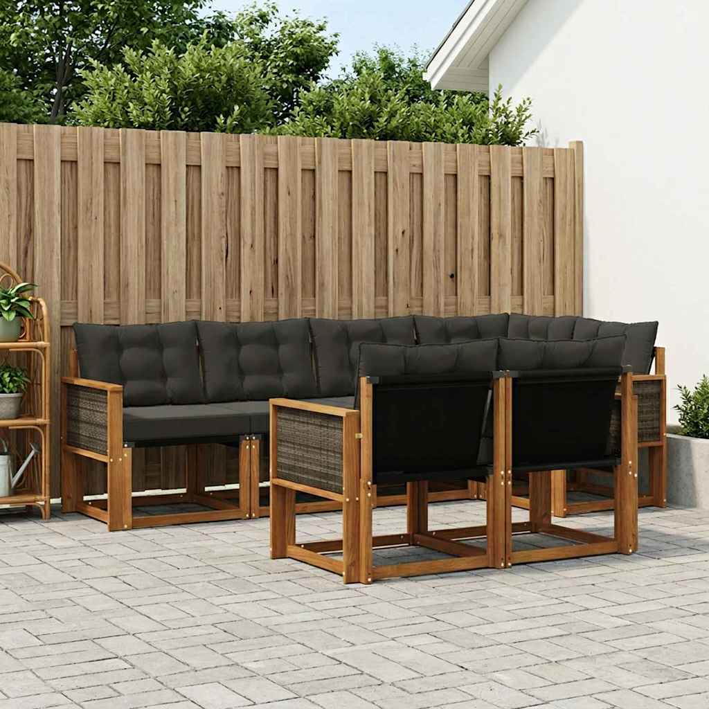 Outdoor-Sofagarnitur 7 stk. Natürlich und Schwarz