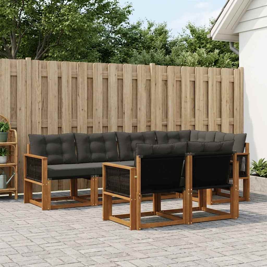 Outdoor-Sofagarnitur 7 stk. Natürlich und Schwarz