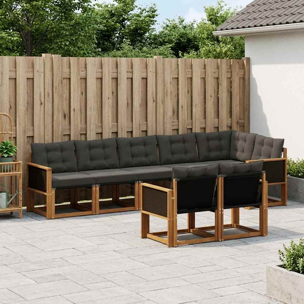 Outdoor-Sofagarnitur 8 stk. Natürlich und Schwarz