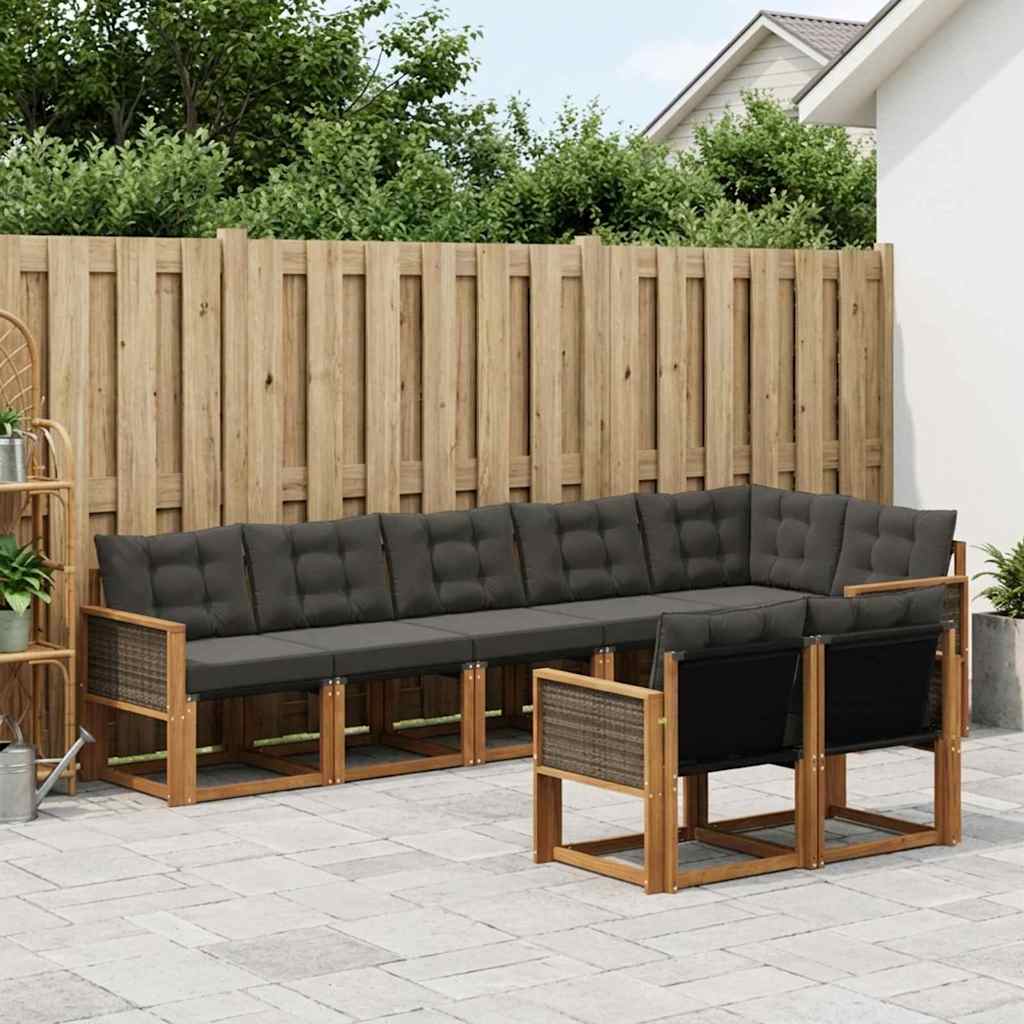 Outdoor-Sofagarnitur 8 stk. Natürlich und Schwarz