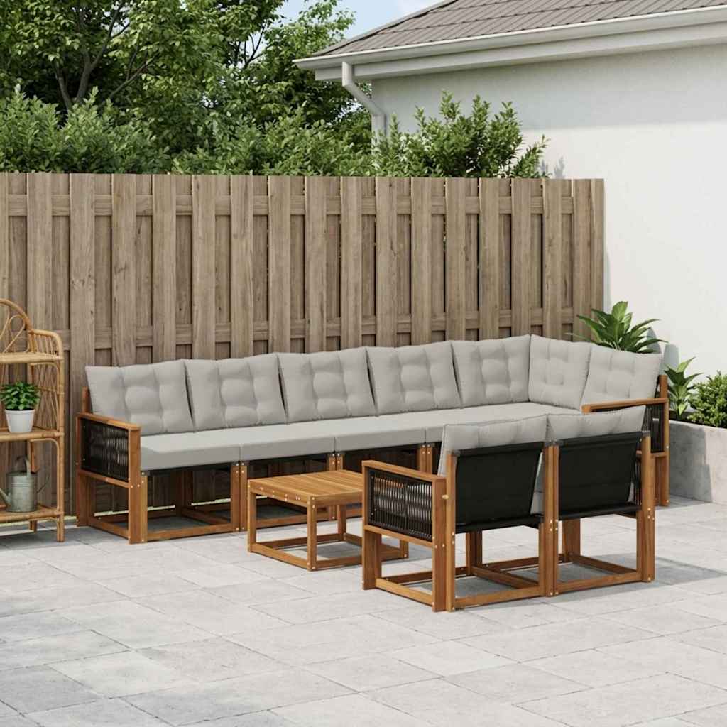 Outdoor-Sofagarnitur 9 stk. Natürlich und Hellgrau
