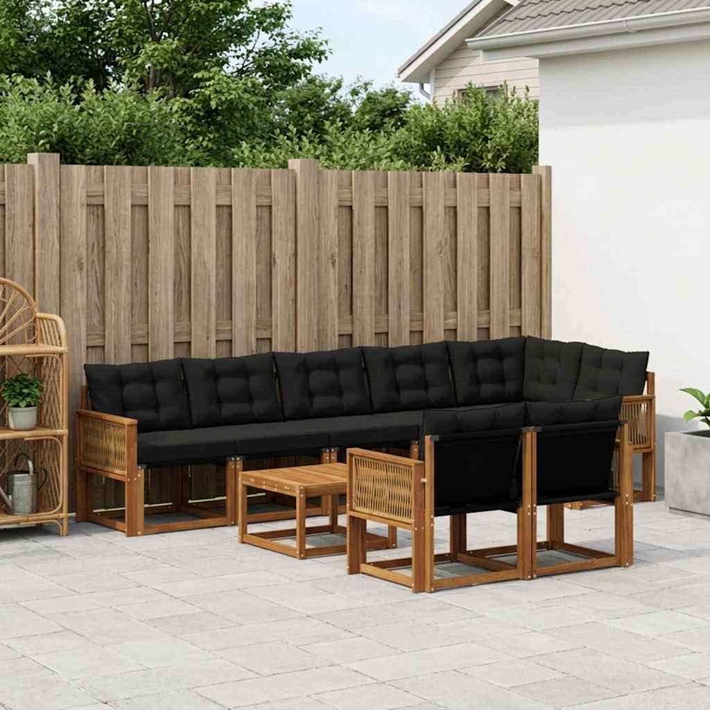 Outdoor-Sofagarnitur 9 stk. Natürlich und Schwarz