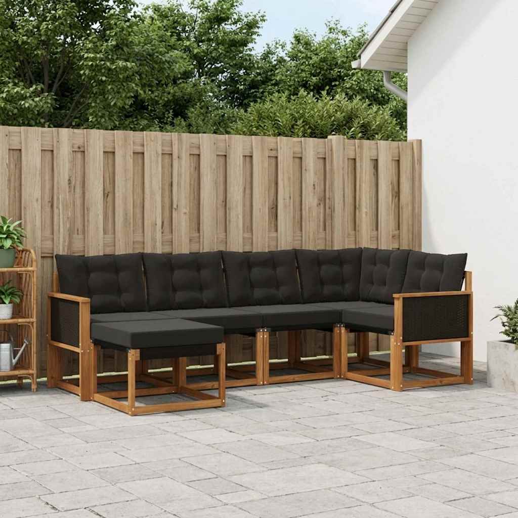Outdoor-Sofagarnitur 6 stk. Natürlich und Schwarz