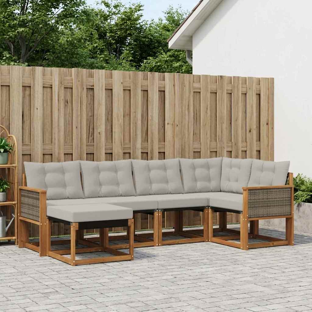 Outdoor-Sofagarnitur 6 stk. Natürlich und Hellgrau