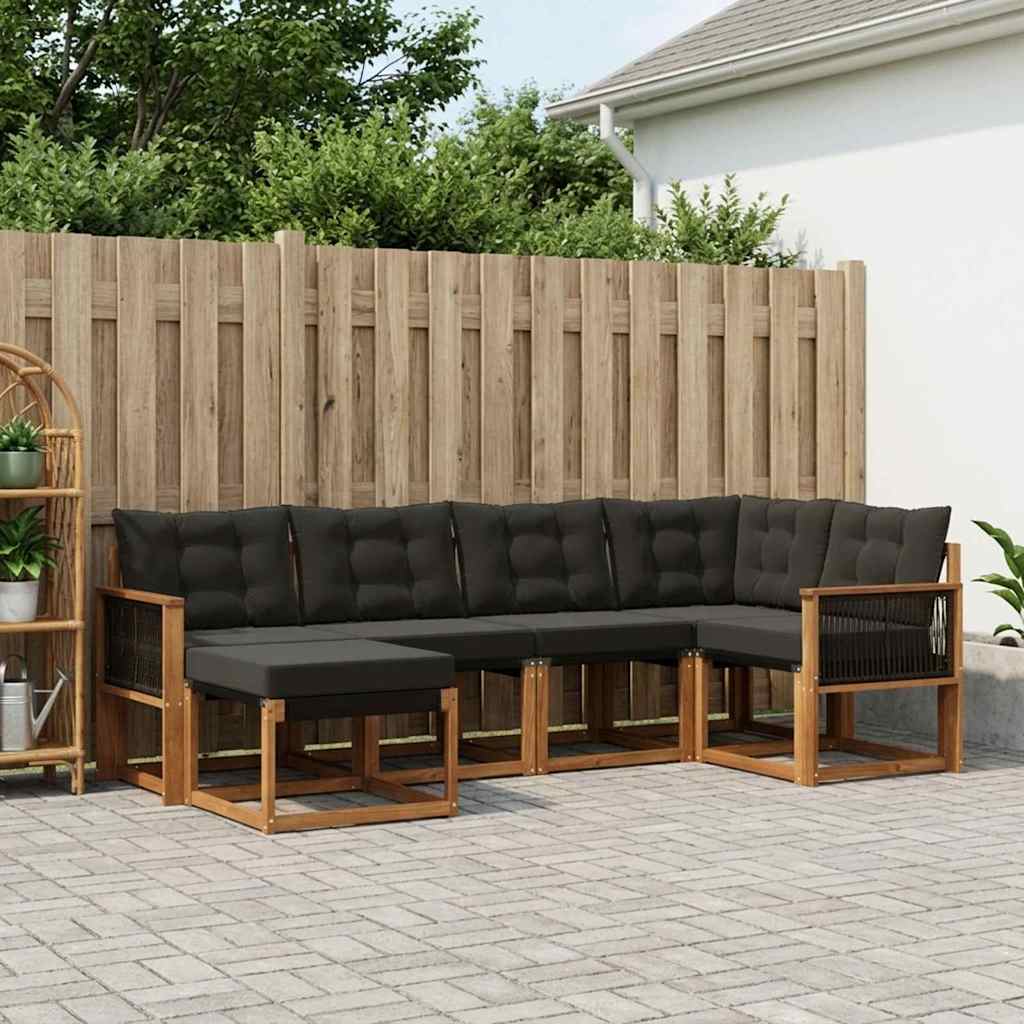 Outdoor-Sofagarnitur 6 stk. Natürlich und Schwarz