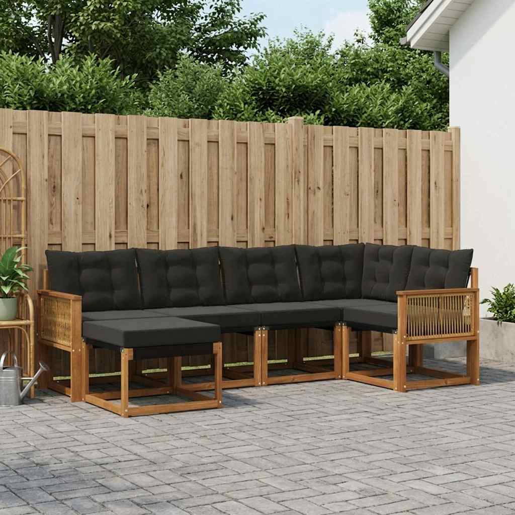 Outdoor-Sofagarnitur 6 stk. Natürlich und Schwarz
