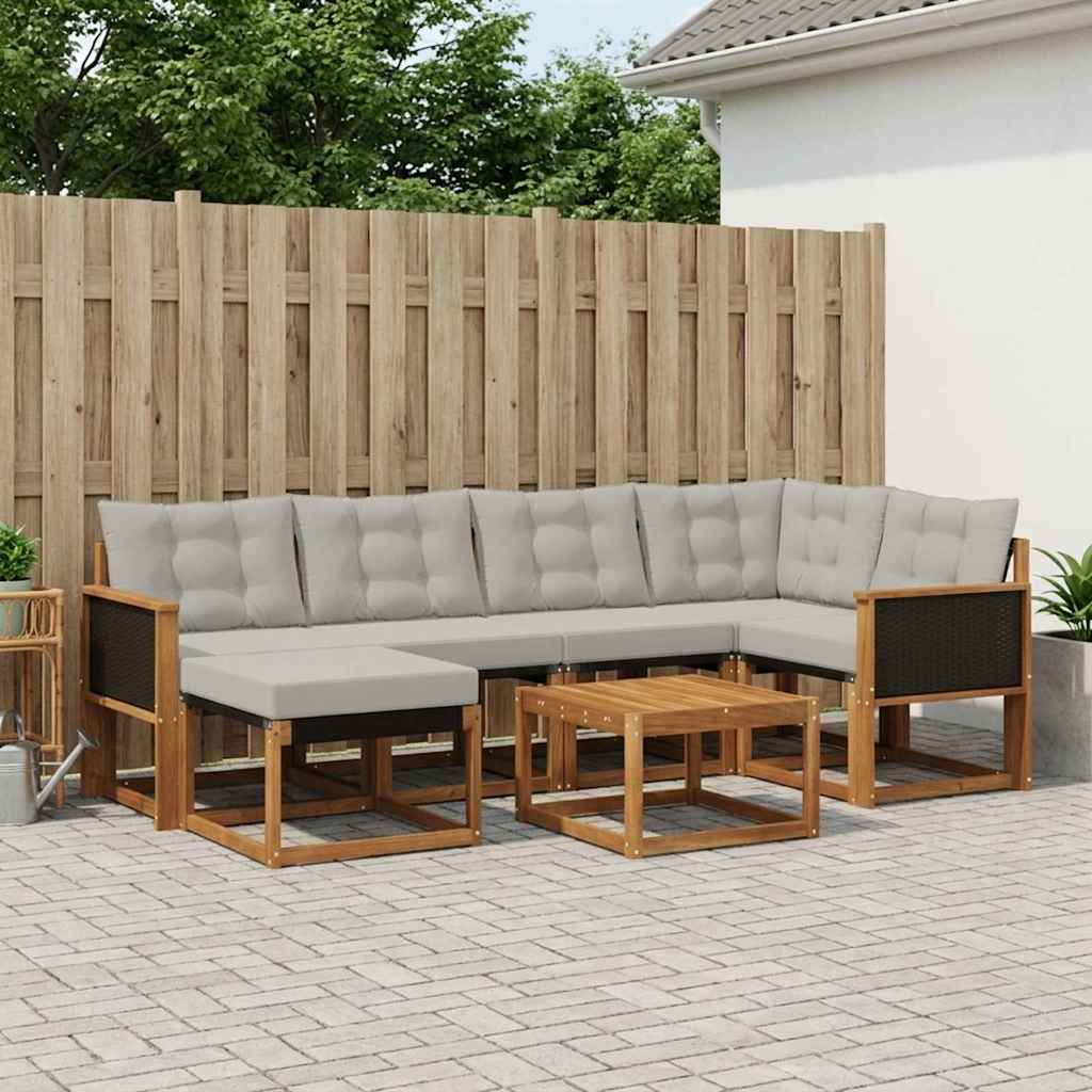 Outdoor-Sofagarnitur 7 stk. Natürlich und Hellgrau