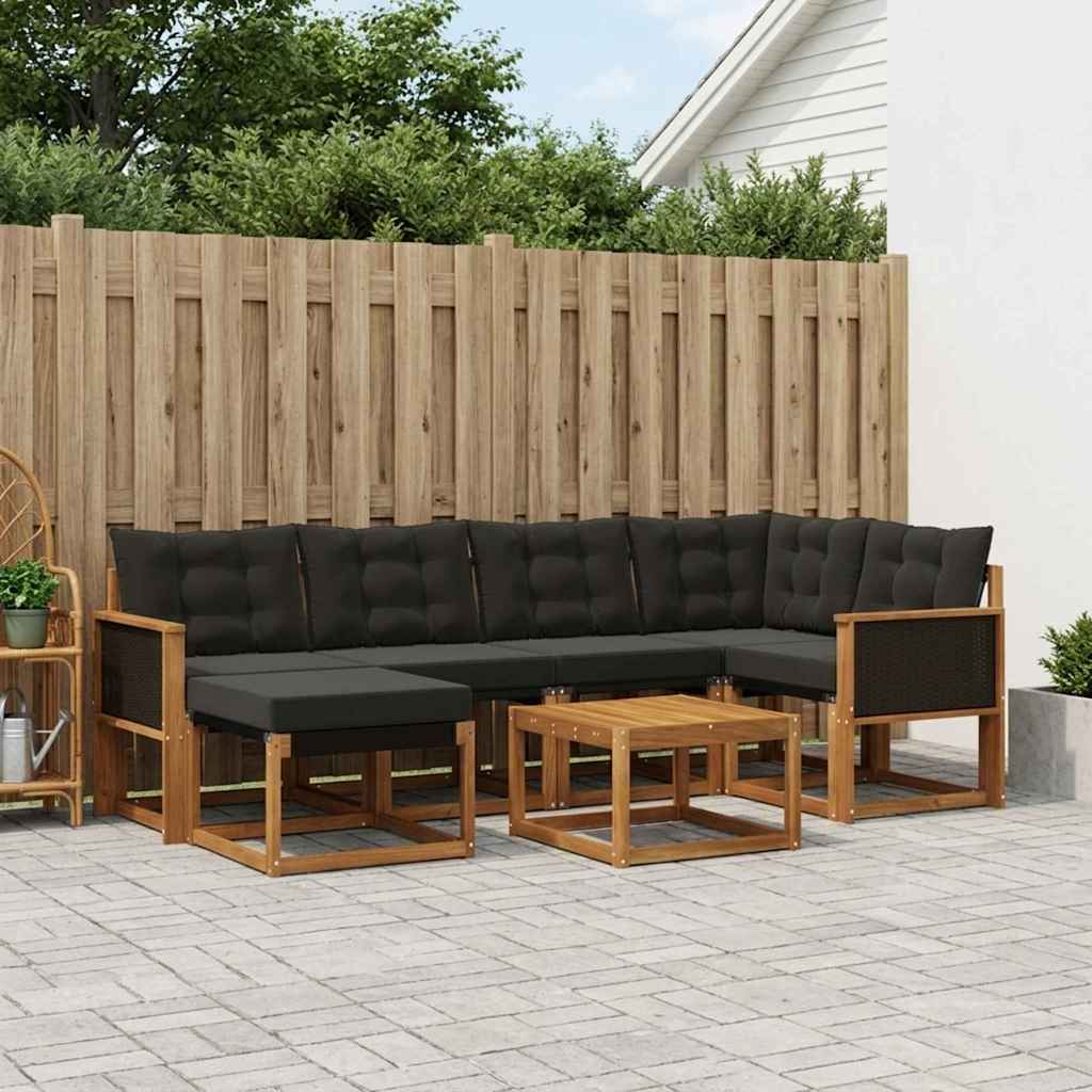 Outdoor-Sofagarnitur 7 stk. Natürlich und Schwarz