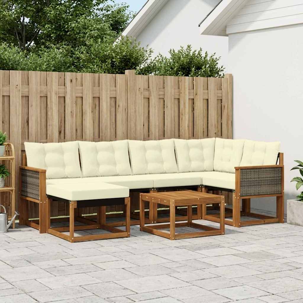 Outdoor-Sofagarnitur 7 stk. Natur und Creme
