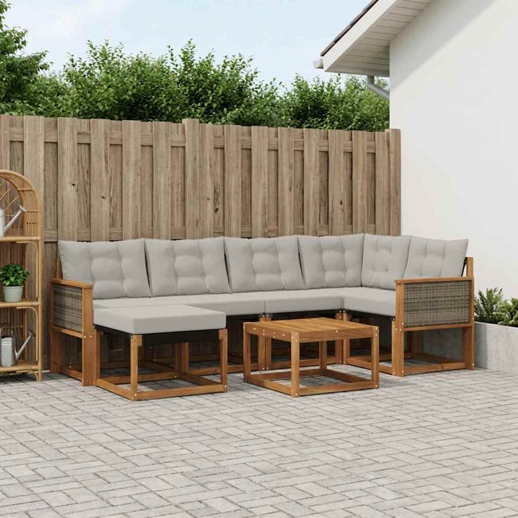 Outdoor-Sofagarnitur 7 stk. Natürlich und Hellgrau