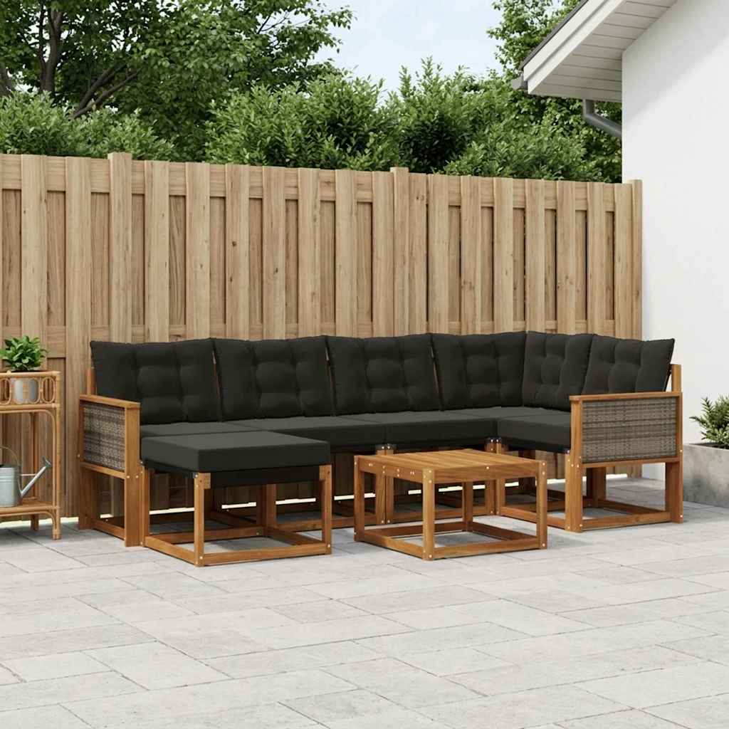 Outdoor-Sofagarnitur 7 stk. Natürlich und Schwarz