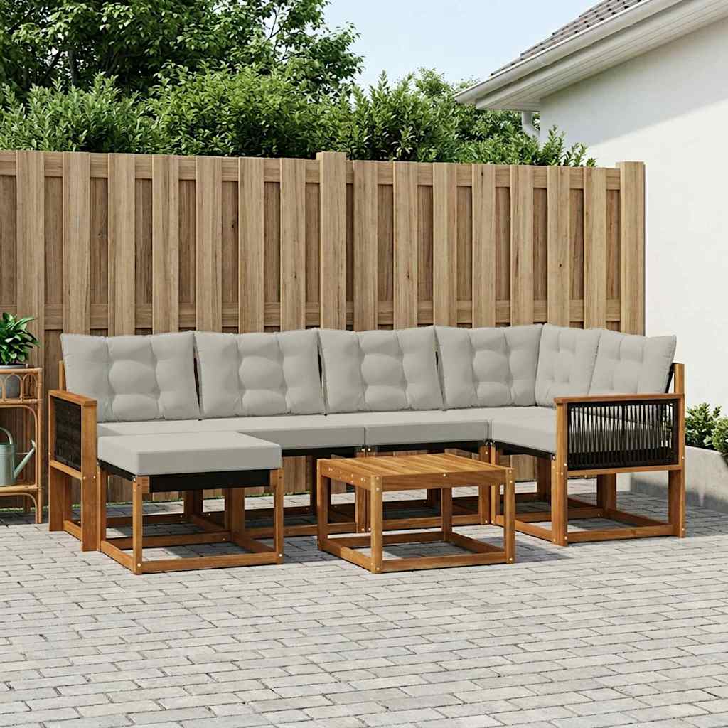Outdoor-Sofagarnitur 7 stk. Natürlich und Hellgrau