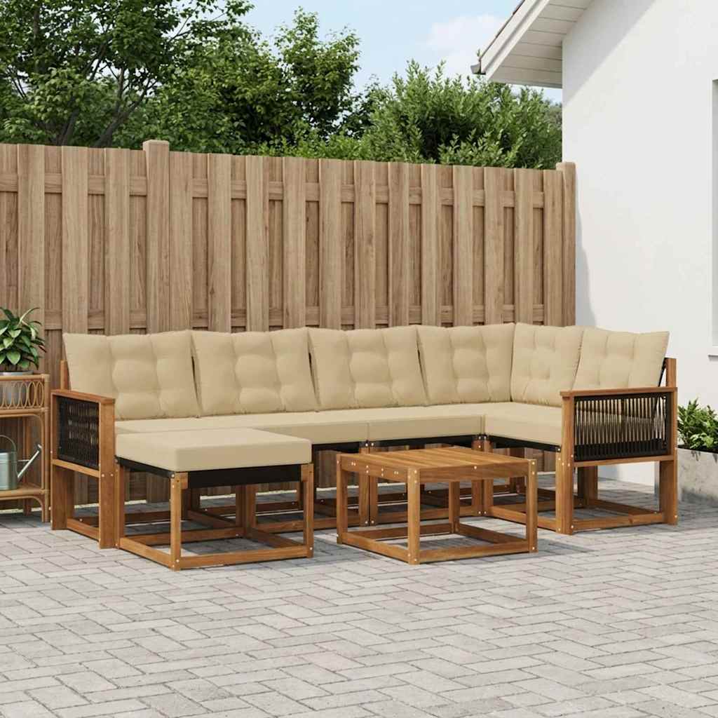 Outdoor-Sofagarnitur 7 stk. Natur und Beige