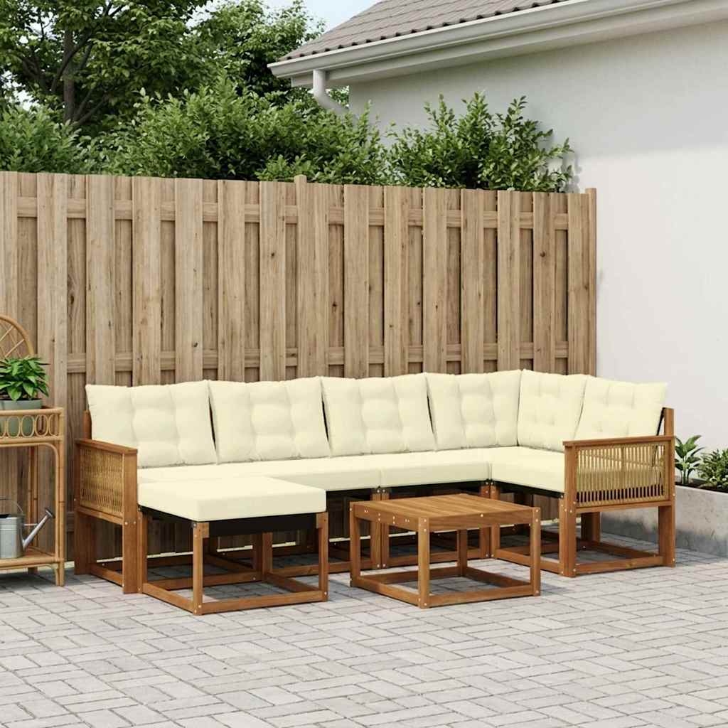 Outdoor-Sofagarnitur 7 stk. Natur und Creme
